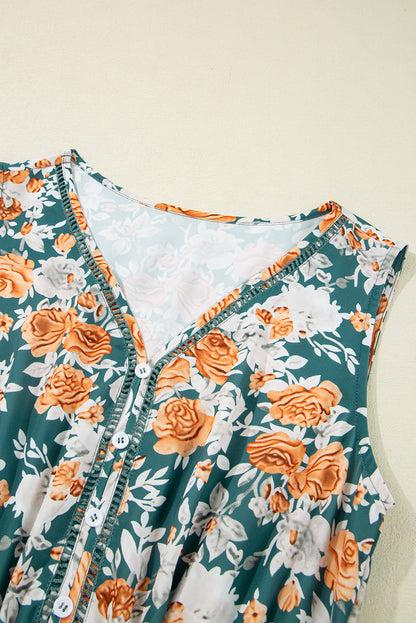 Floral Trim V-Neck Tie Waist Dress