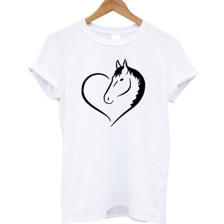 Heart Horse Pattern Printed Shoulder Short Sleeve