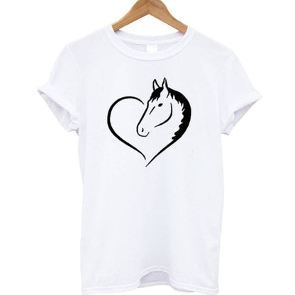 Heart Horse Pattern Printed Shoulder Short Sleeve