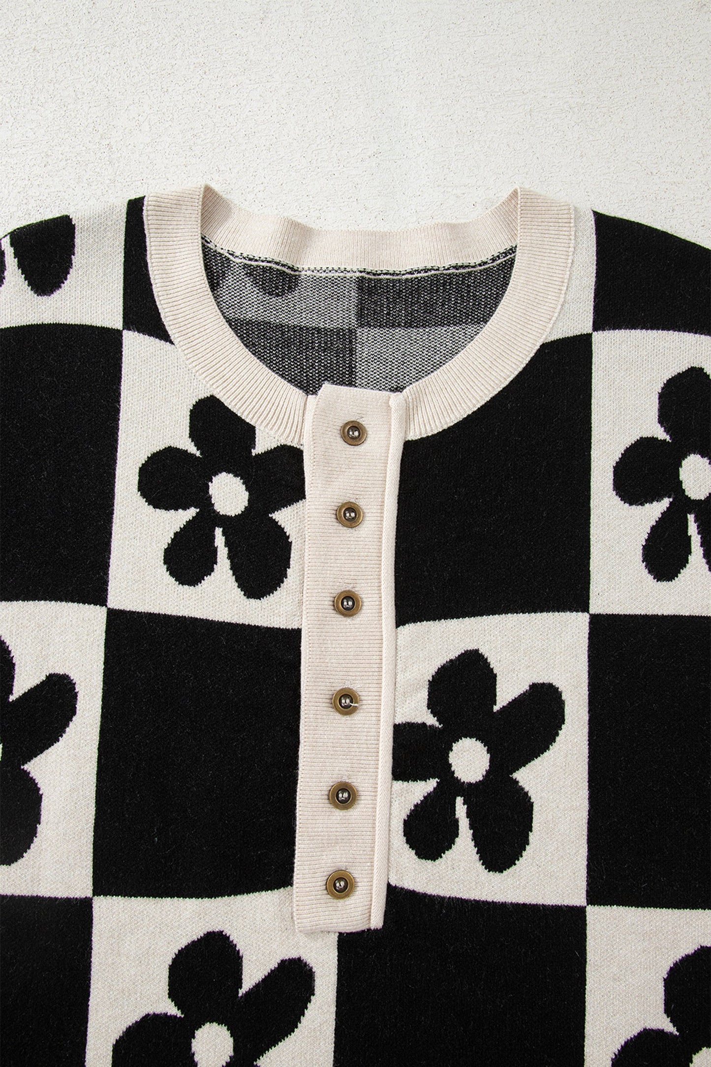 Flower Checker Henley Baggy Sweater
