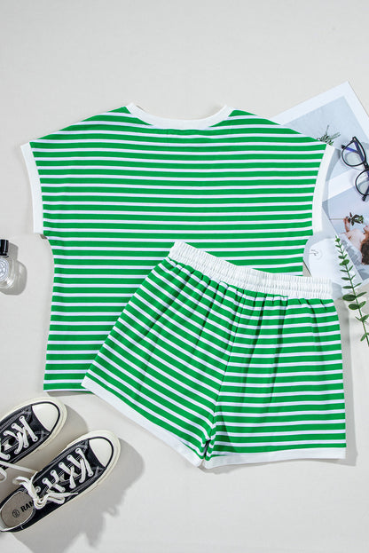Striped Cap Sleeve Tee and Shorts Set