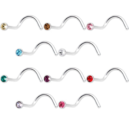 20G 5/16 Multi Color Gem Steel Nose Screw 20 Pack Set
