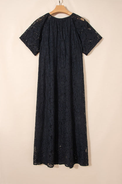 Floral Lace Overlay Tassel Tie Maxi Dress