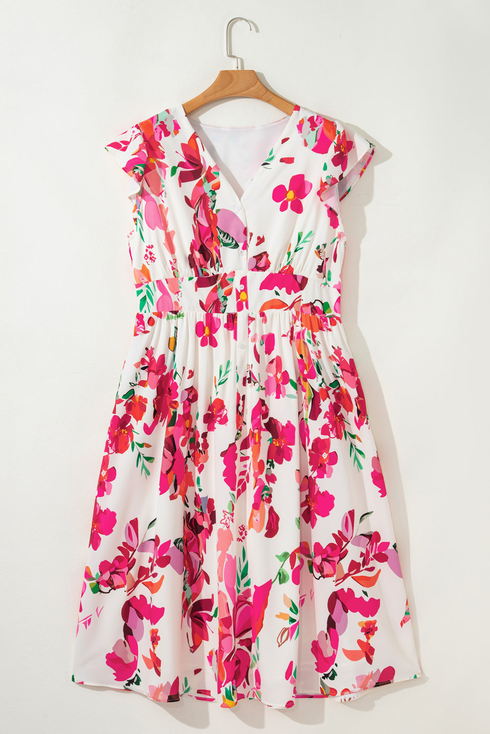 Plus Size Floral Ruffle Sleeve Midi Dress