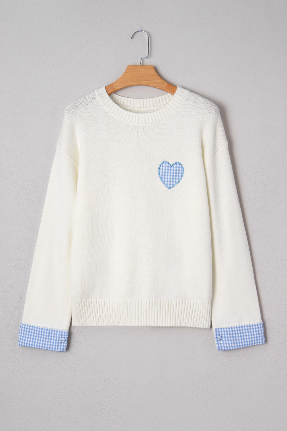 Valentine Gingham Heart Embroidered Crewneck Sweater