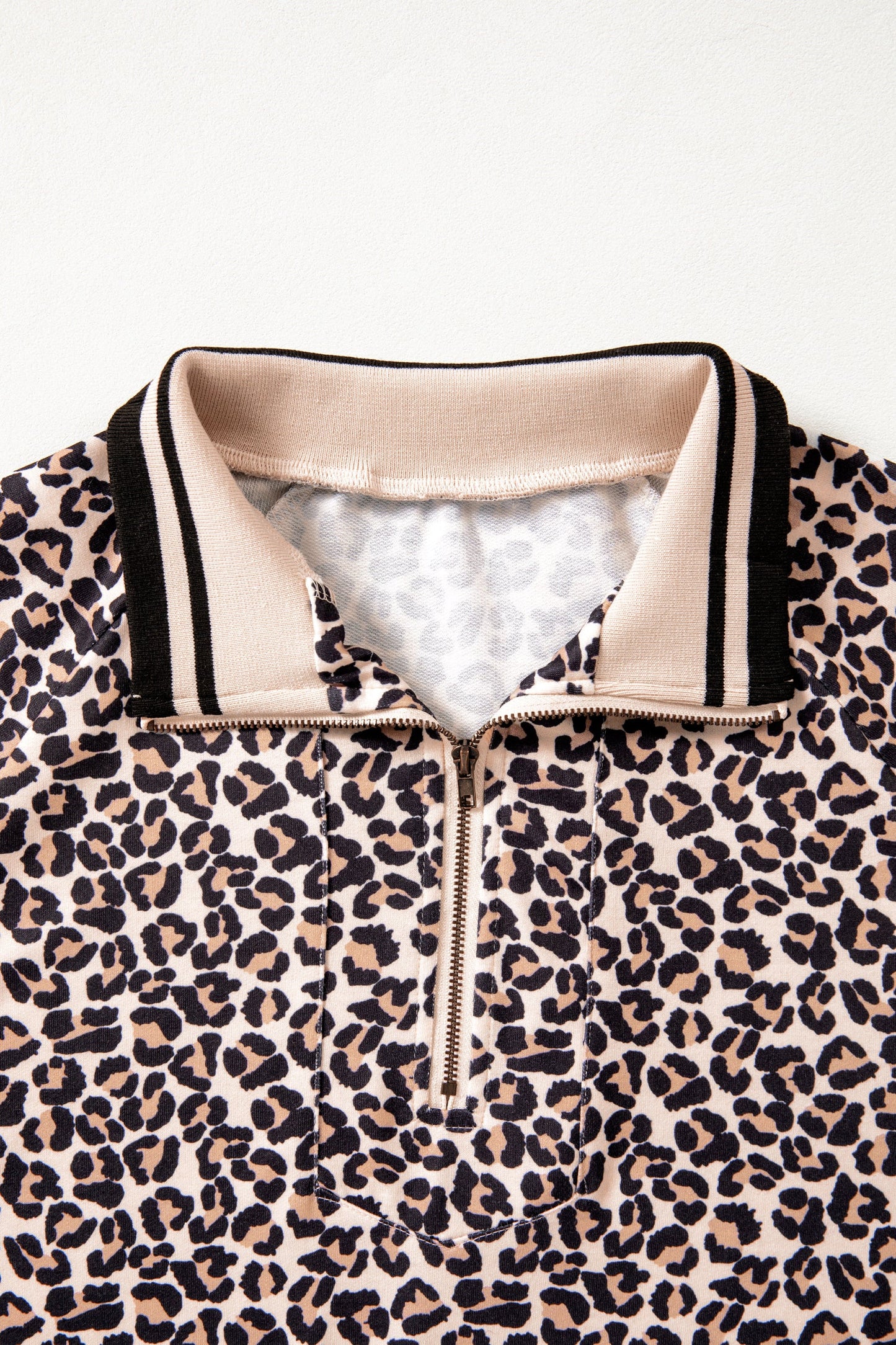 Leopard Half Zip Stripe Short Sleeve Top