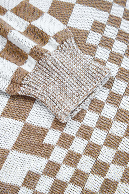 Plus Size Checker Drop Shoulder Open Front Cardigan