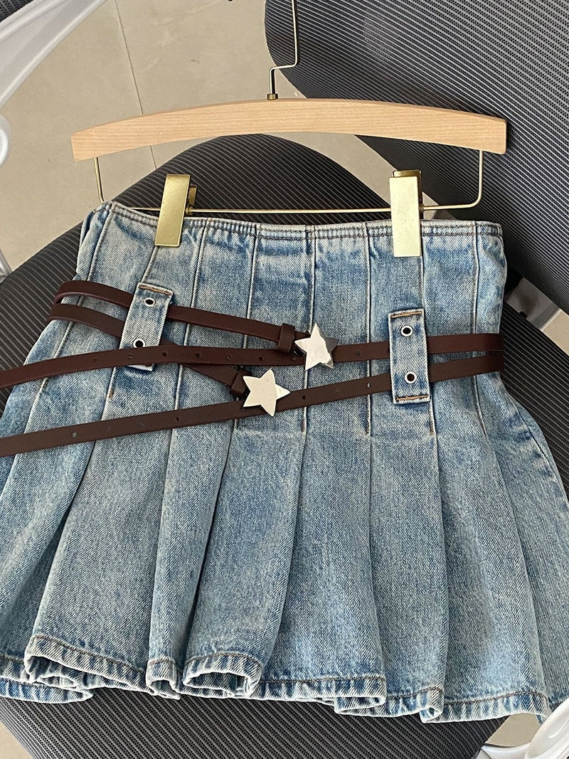 XINGX Retro Denim Skirted Leggings Belt