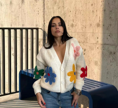 European And American Color Little Flower Thick Sweet Cute Sweater Coat