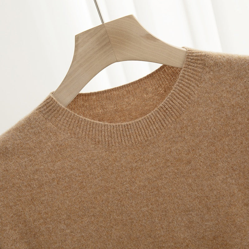 Knitted Short Sleeve Pure Wool Sweater Men's Round Neck
