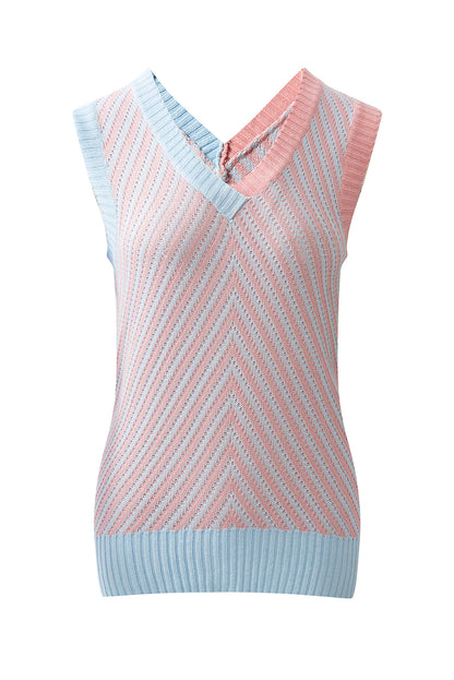 Contrast Chevron Knit V-Neck Sweater Vest