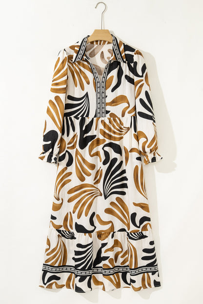 Tropical Contrast Trim Ruffle Hem Dress
