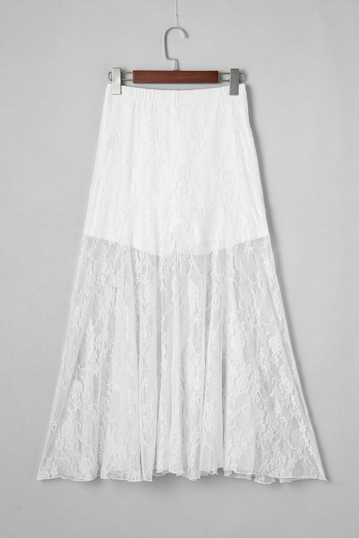 Floral Lace Sheer Flowy Maxi Skirt