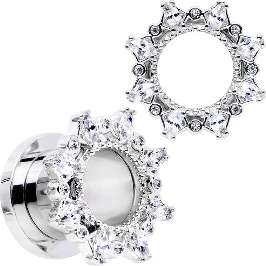 00G Clear Gem Flower Frame Screw Fit Tunnel Plug Set