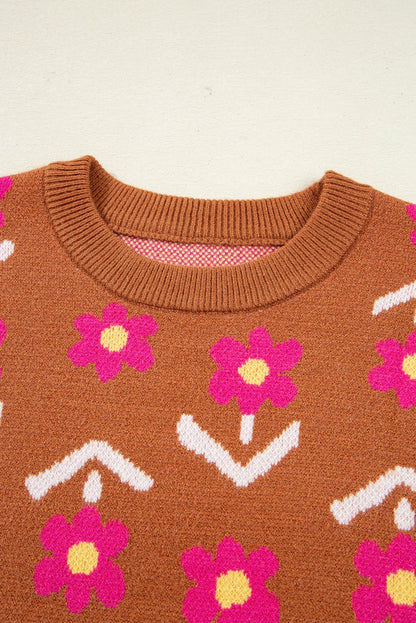 Floral Short Puff Sleeve Sweater