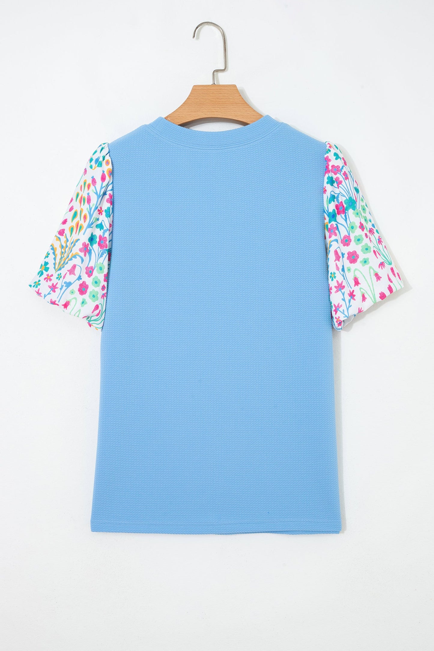Floral Round Neck Textured Contrast Bubble Blouse
