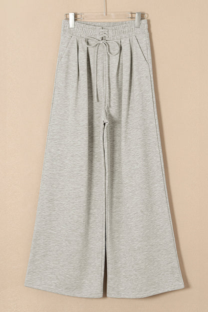 Solid Tied High-Waist Pleated Sweatpants