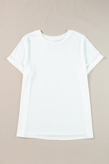Plus Size Round Neck Roll Sleeve T-shirt