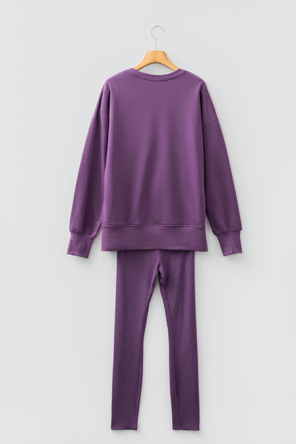 Solid Side Slit Sweatshirt and Leggings Set