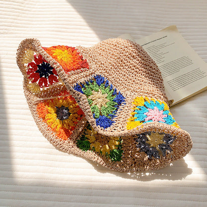 Women's Color Handmade Woven Hollowed Straw Hat