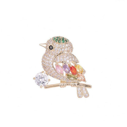 Full Diamond Animal Magpie Bird Brooch