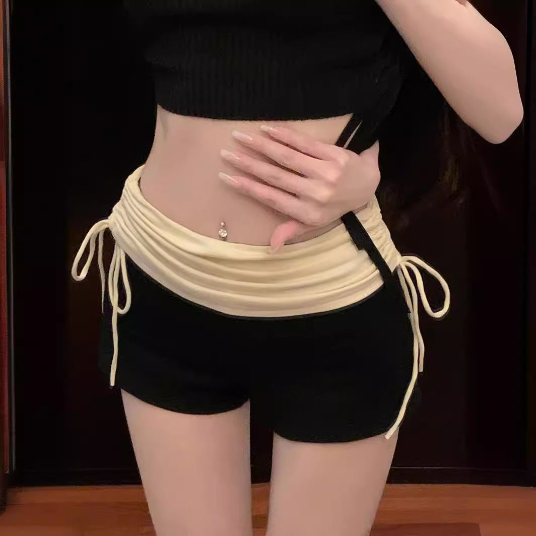 Pleated High Waist Drawstring Casual Shorts