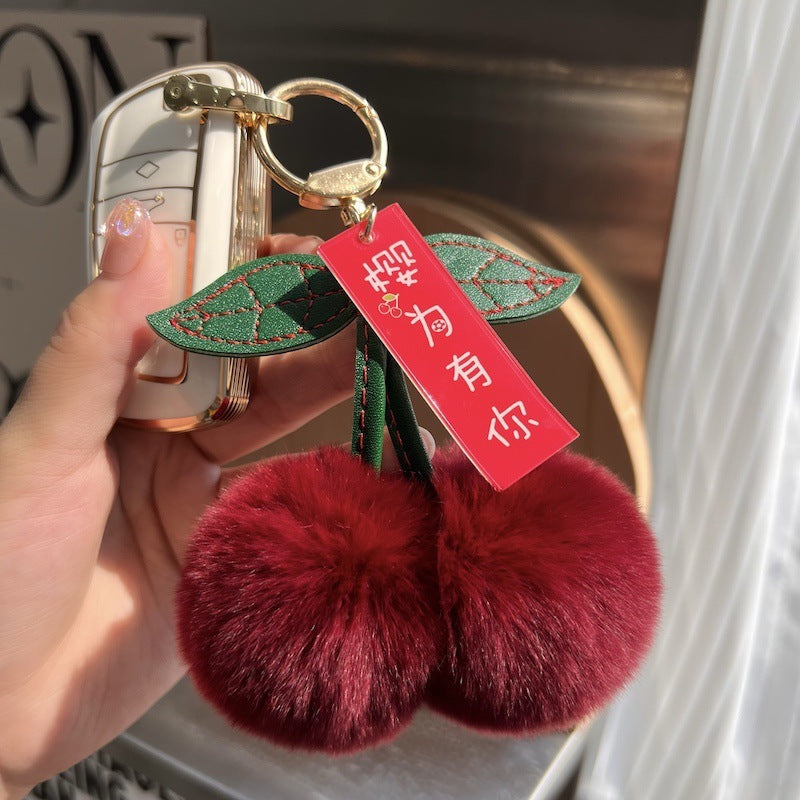Otter Rabbit Fur Cherry Car Keychain
