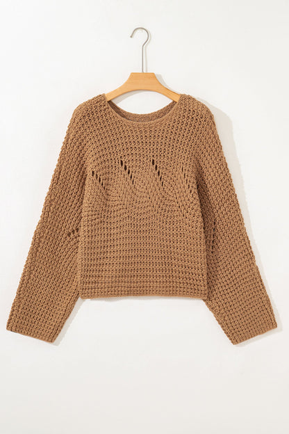 Hollowed Knit Wide Sleeve Pullover Sweater
