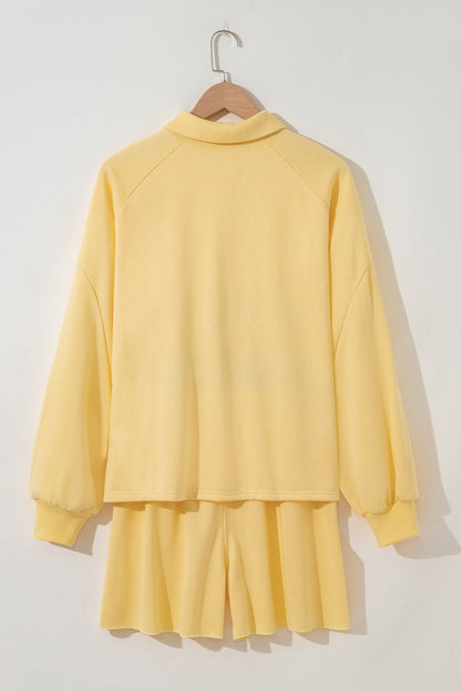 Button Collar Pullover and Casual Shorts Set