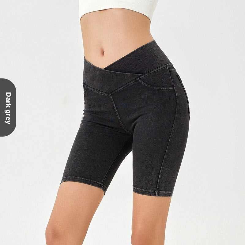 Cross High Waist Sports Cycling Shorts