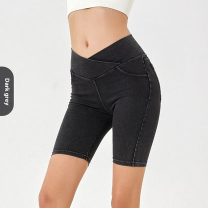 Cross High Waist Sports Cycling Shorts