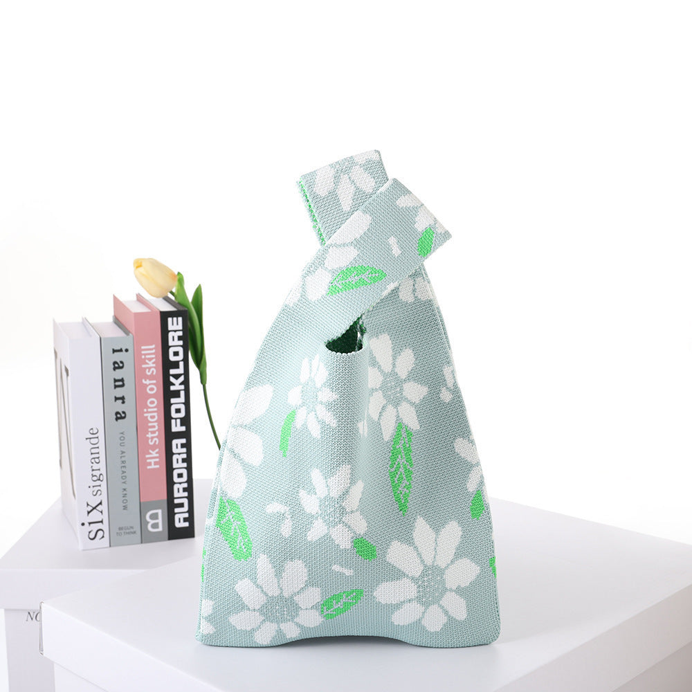 Checkerboard Knitted Shopping Tote