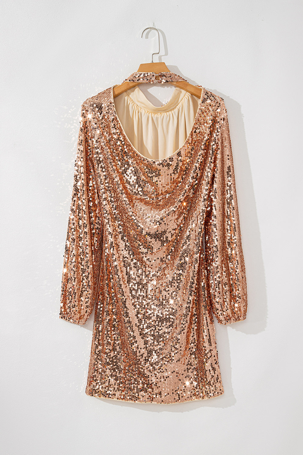 Sequined Long Sleeve Cutout Back Mini Dress
