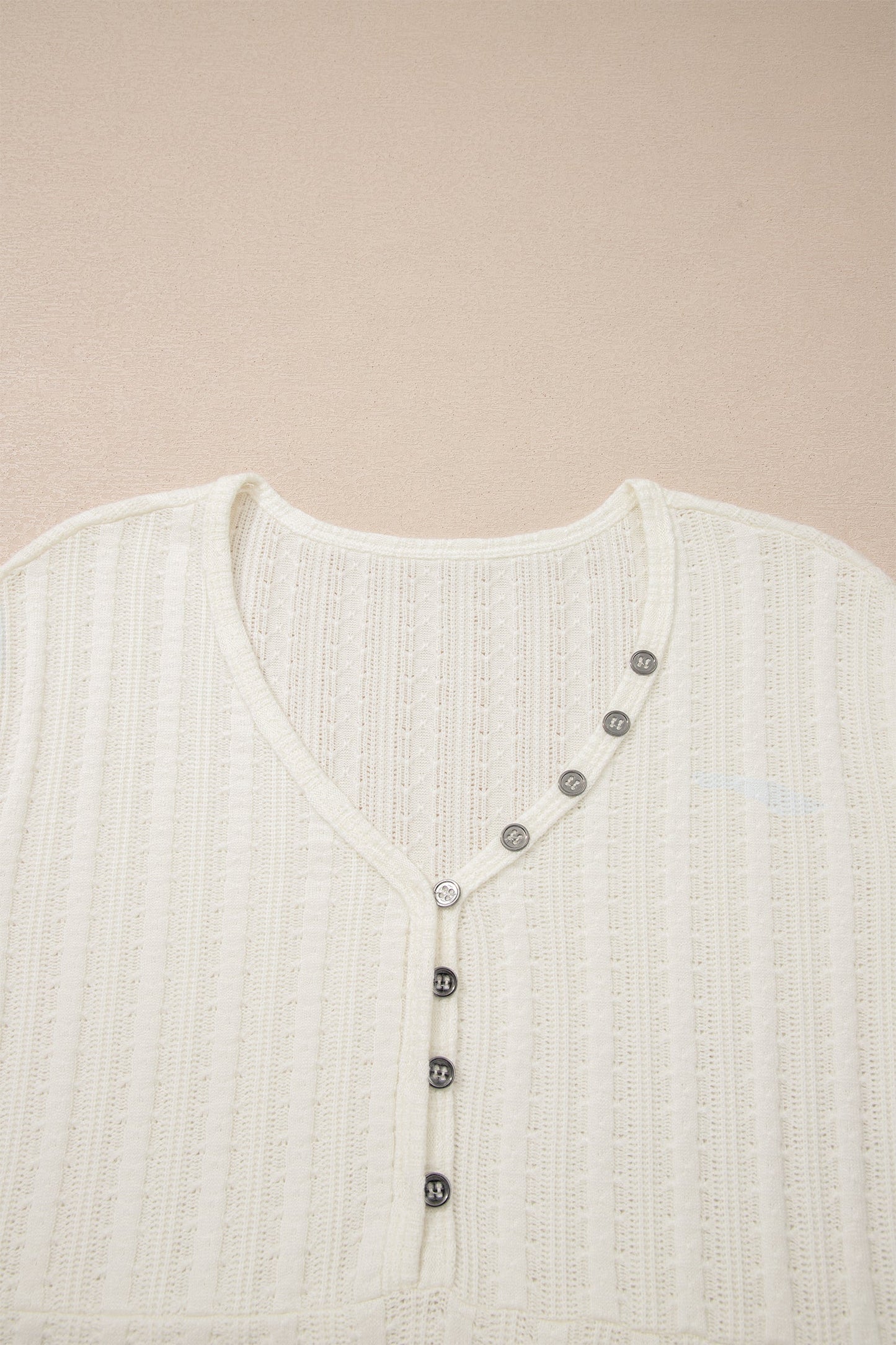 Solid Textured V-Neck Henley Raw-Seam Tee