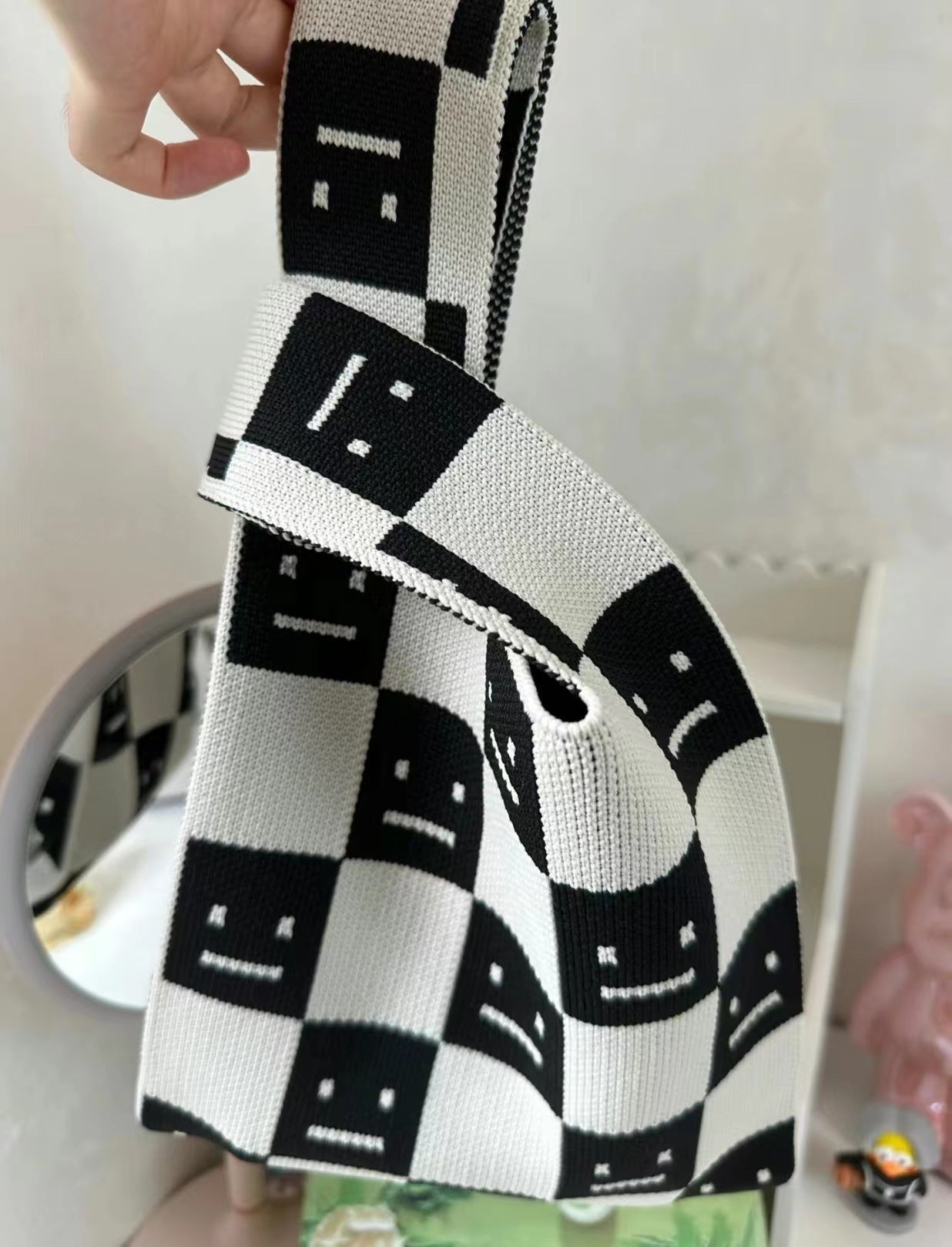 Checkerboard Knitted Shopping Tote