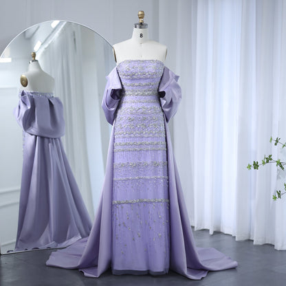 Foreign Trade Tube Top Heavy Industry Beads Off-shoulder Satin Trailing Evening Dress