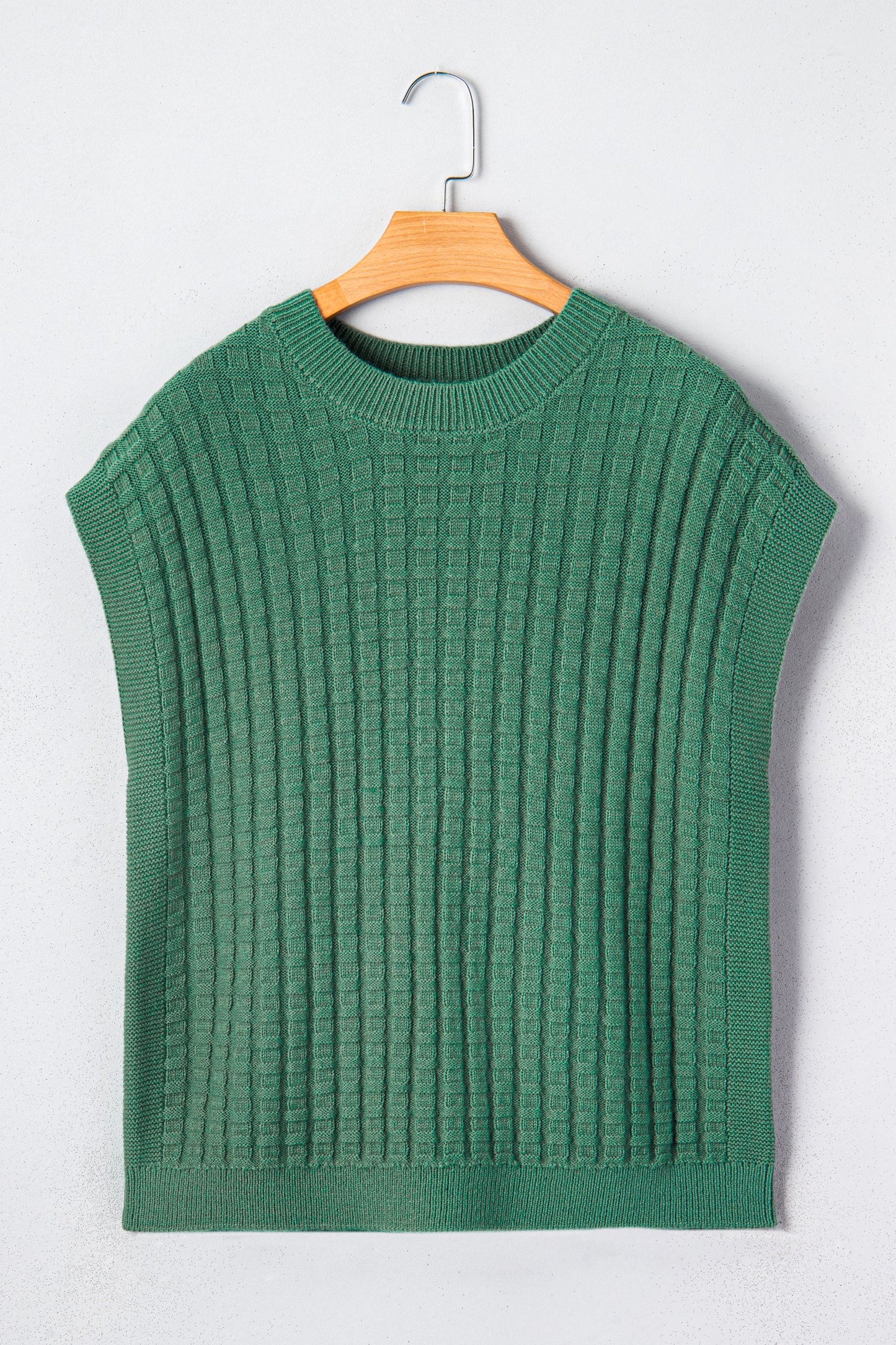 Solid Round Neck Textured Short Sleeve Sweater