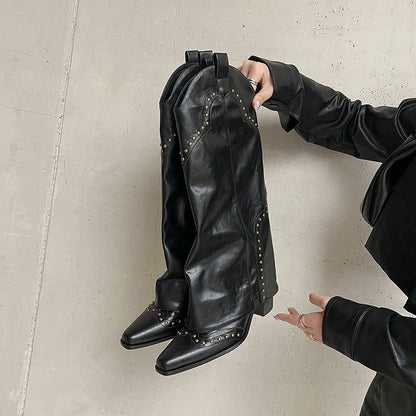 Retro V Cut High Leg Stud Martin Boots