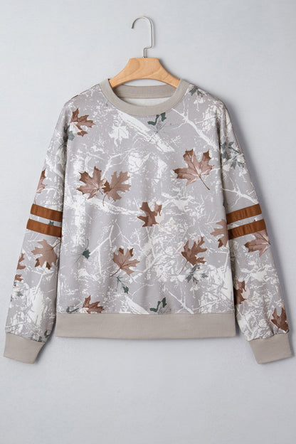Camo Varsity Stripe Dropped Shoulder Sweatshirt