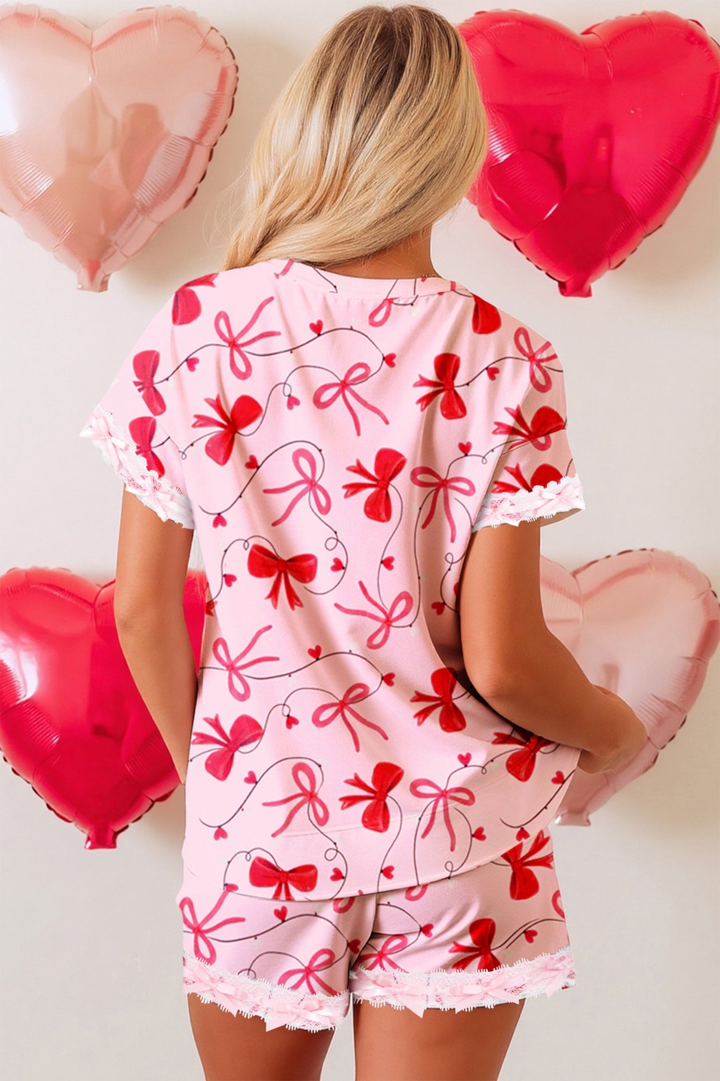 Romantic Bow Tee & Drawstring Shorts Set