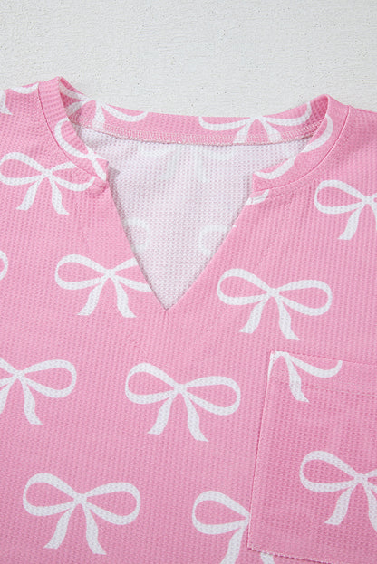 Valentine Bow Waffle Knit T-Shirt and Shorts Set