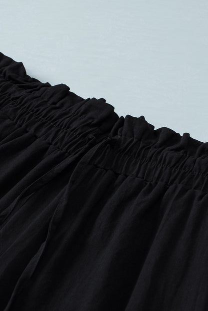 Solid Paperbag Waist Straight Leg Cropped Pants