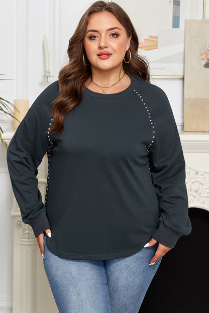 Plus Size Solid Ribbed Edge Studded Mineral Wash Top