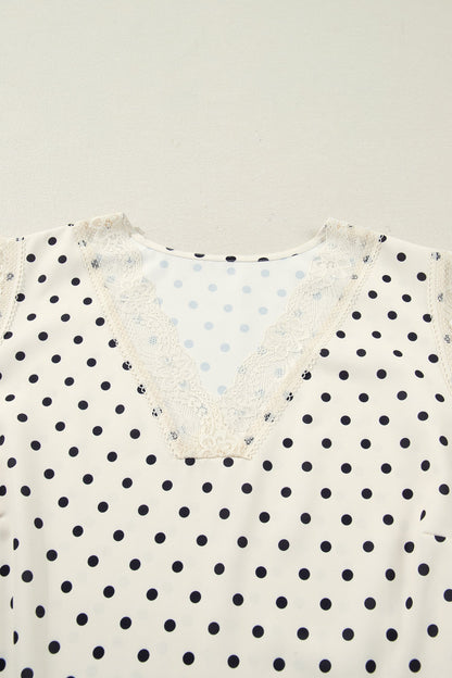 Plus Size Polka Dot Lace V-Neck Top