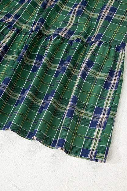 Plaid Frilled Collar Long Sleeve Mini Dress