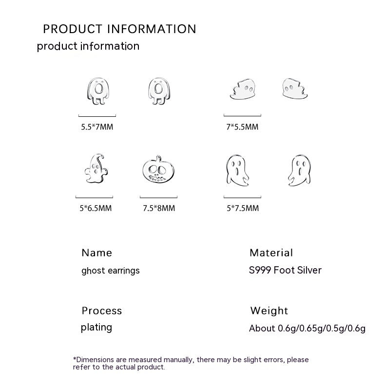 S999 Pure Silver Ghost Stud Earrings