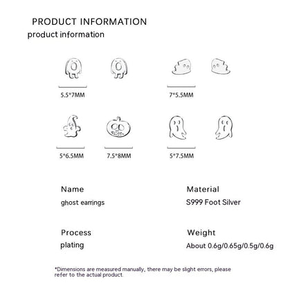 S999 Pure Silver Ghost Stud Earrings