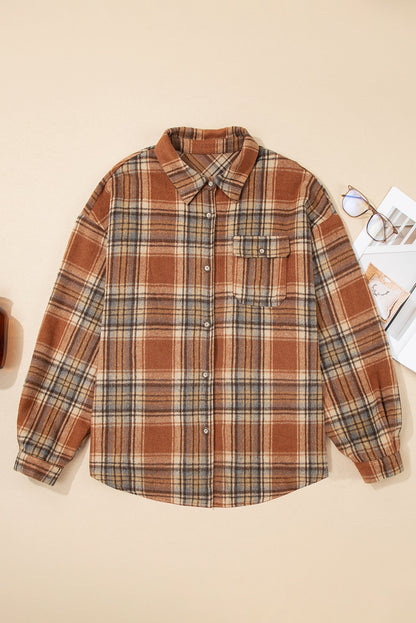 Plus Size Plaid Flap Pocket Button-Up Shacket