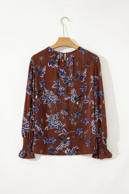 Floral Autumn Smock Cuffs Shift Blouse