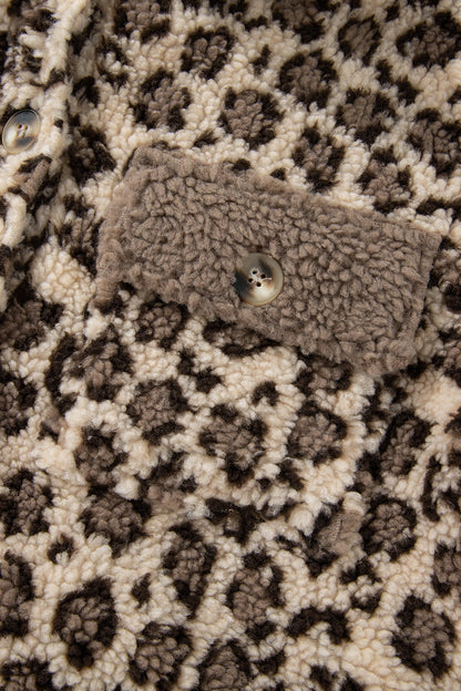Leopard Sherpa Patchwork Flap Pocket Buttoned Jacket